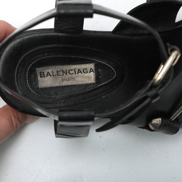 BALENCIAGA Leather Gladiator Sandals Black Gold Italy Designer Strappy Summer - Picture 12 of 16